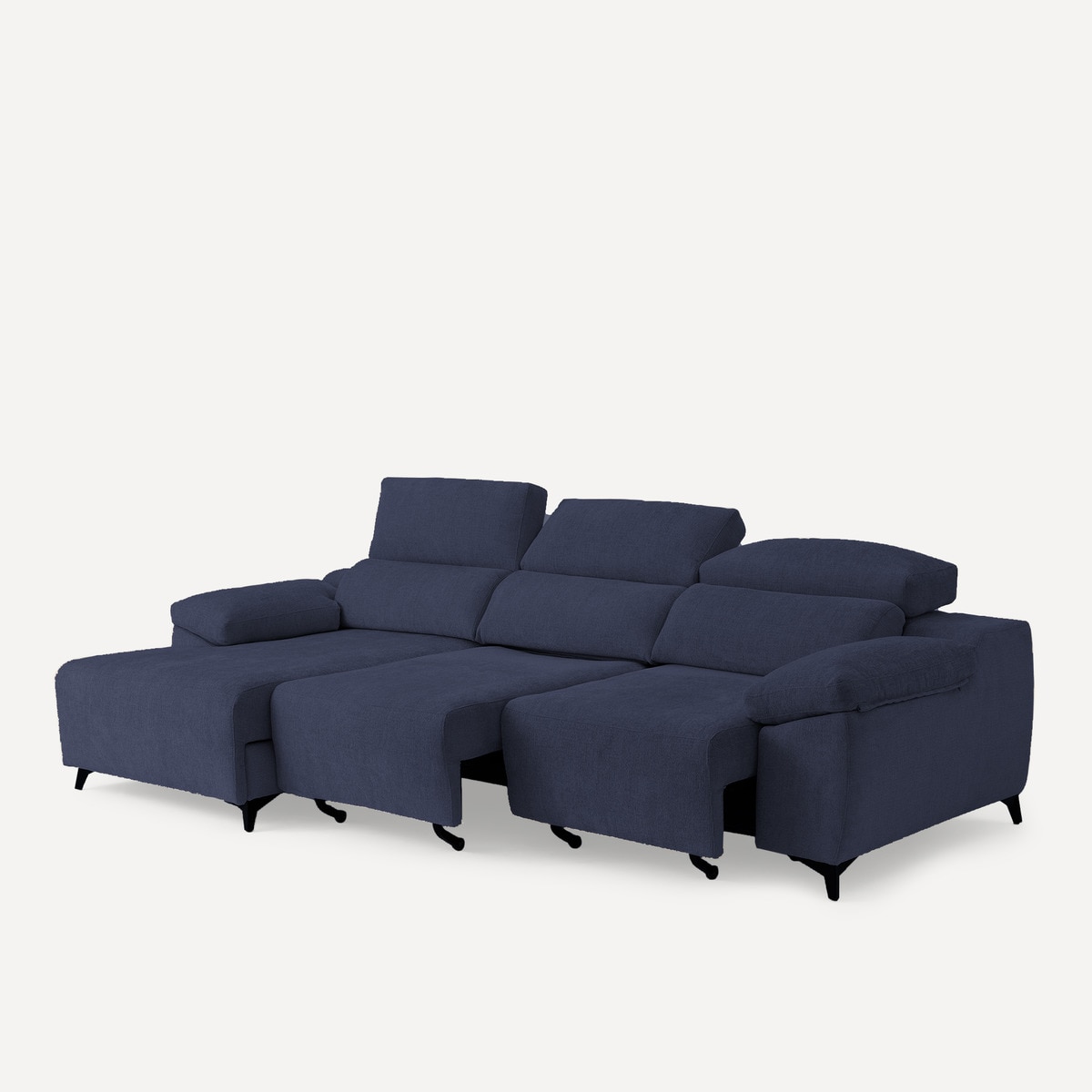 Sofá Estofado de 3 Lugares com 2 Assentos Deslizantes Elétricos e Chaise-longue Esquerda Fedra Azul-marinho-6