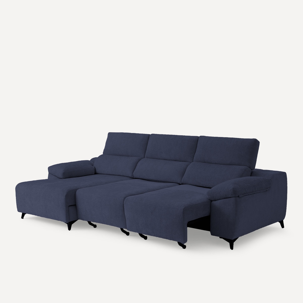 Sofá Estofado de 3 Lugares com 2 Assentos Deslizantes Elétricos e Chaise-longue Esquerda Fedra Azul-marinho-5