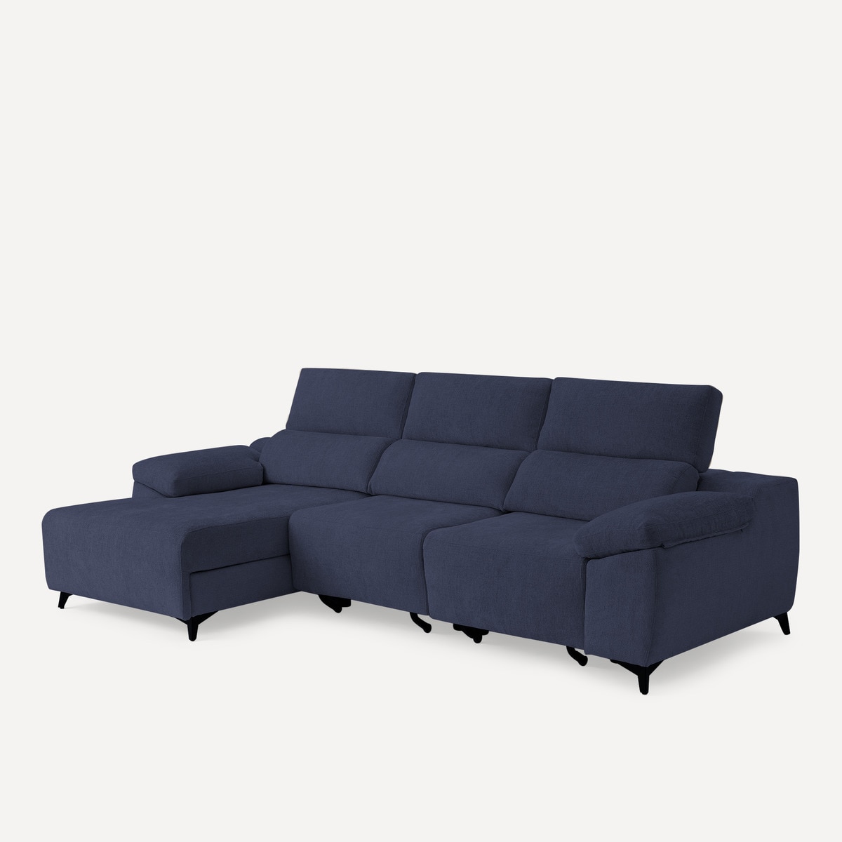 Sofá Estofado de 3 Lugares com 2 Assentos Deslizantes Elétricos e Chaise-longue Esquerda Fedra Azul-marinho-2