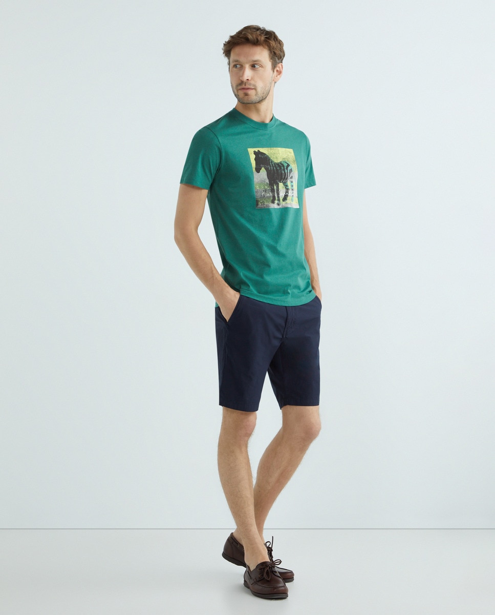 T-shirt de Manga Curta com Animal Print de Zebra Verde-2