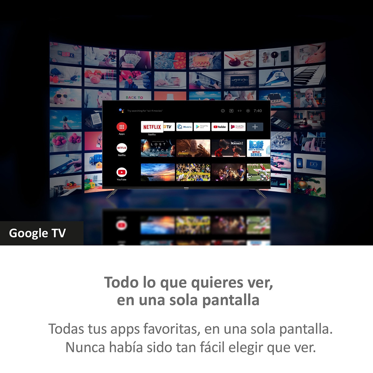 TV LED 140cm (55") Haier H55K800UX K80 Series, UHD 4K, Smart Google TV, HDR10 Plata-5