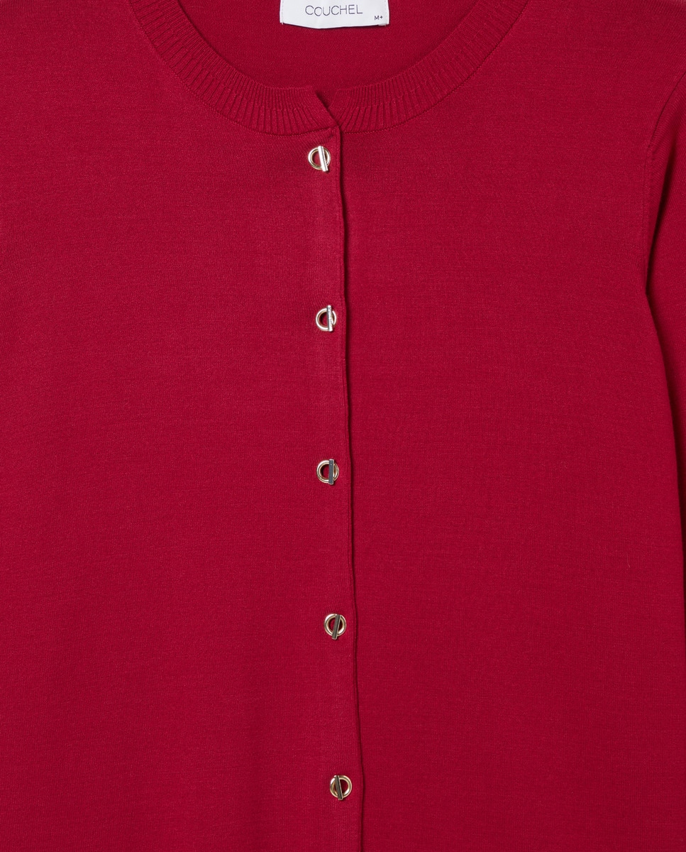 Casaco de Malha Tipo Cardigan com Decote Redondo 600 Vermelho-5