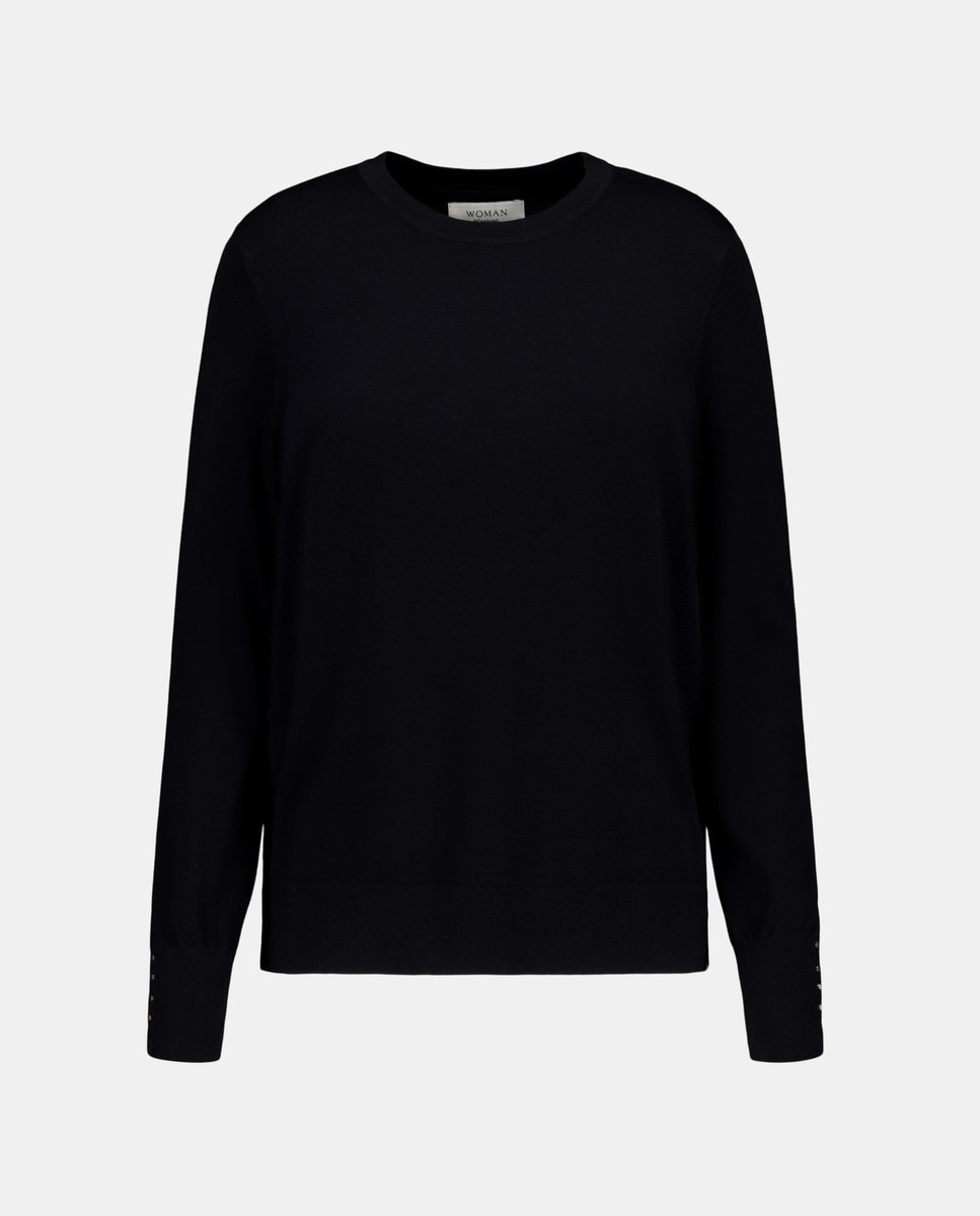 Camisola de Malha Lisa com Decote Redondo Preto-4