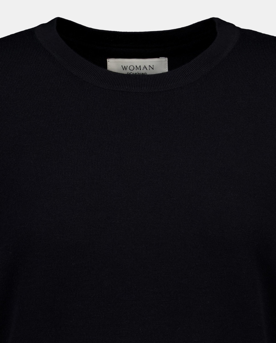 Camisola de Malha Lisa com Decote Redondo Preto-5