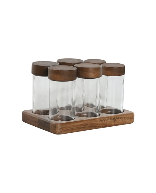 Imagen 0 de Especiero set 6 acacia cristal 17x12x10,5 90ml