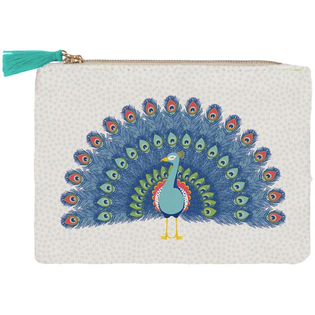 Imagen 0 de Porta monedas algodón imagen pavo real Draeger blanco y azul