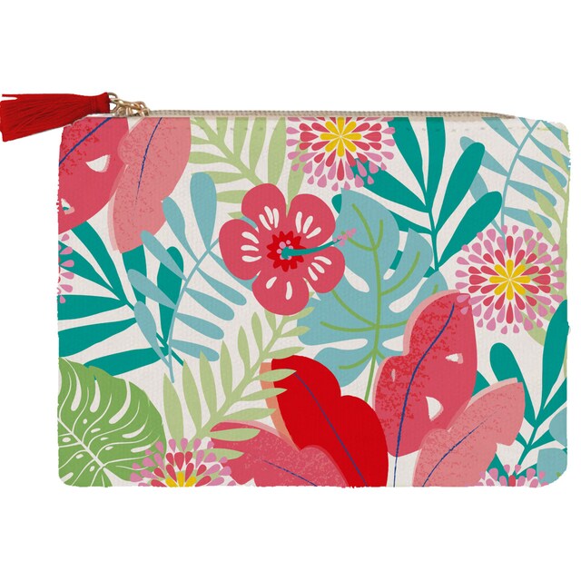 Imagen 0 de Porta monedas algodón imagen flores tropicales Draeger tonos rosados y verdes