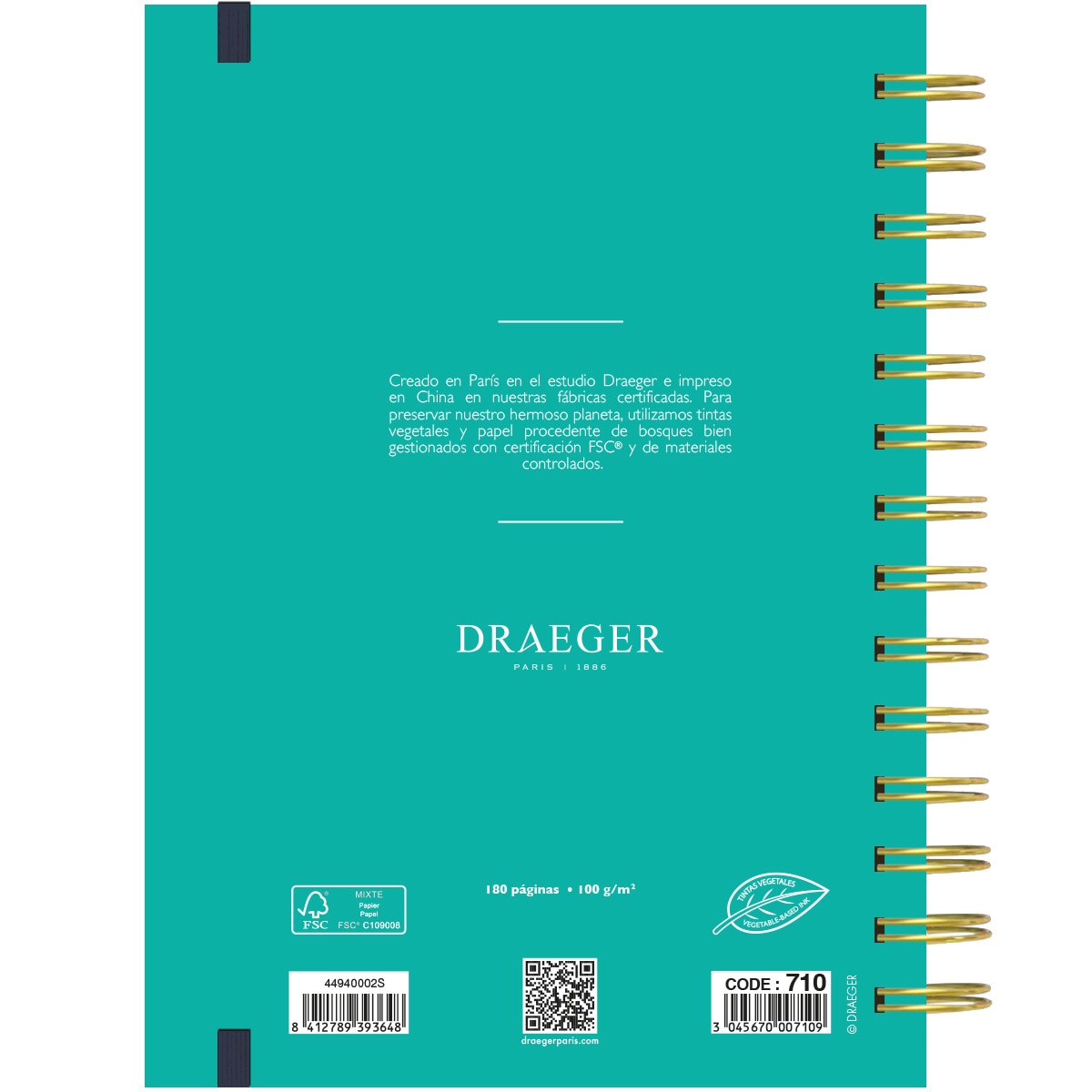 Cuaderno proyectos rayado a puntos con tapa dura Draeger estampado hojas azul Azul / Dorado-5