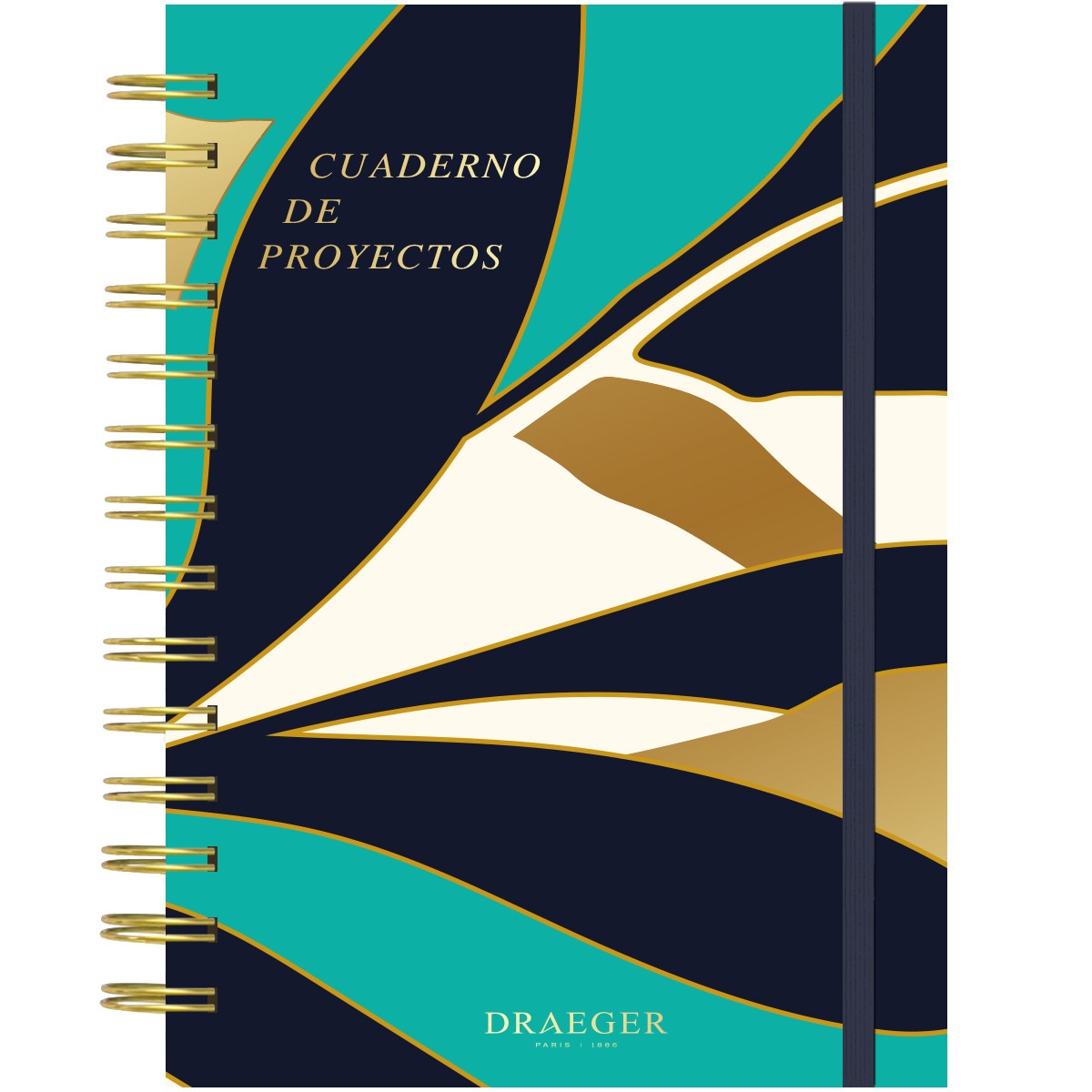 Cuaderno proyectos rayado a puntos con tapa dura Draeger estampado hojas azul Azul / Dorado-1