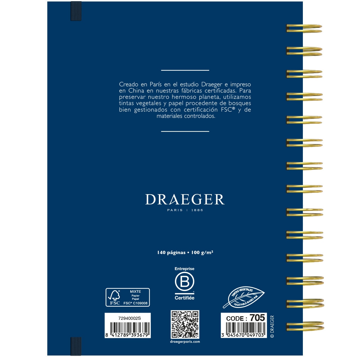 Agenda 2024-2025 (16 Meses) Draeger azul oscuro, rosa, turquesa y blanco castellano Azul / Dorado-6