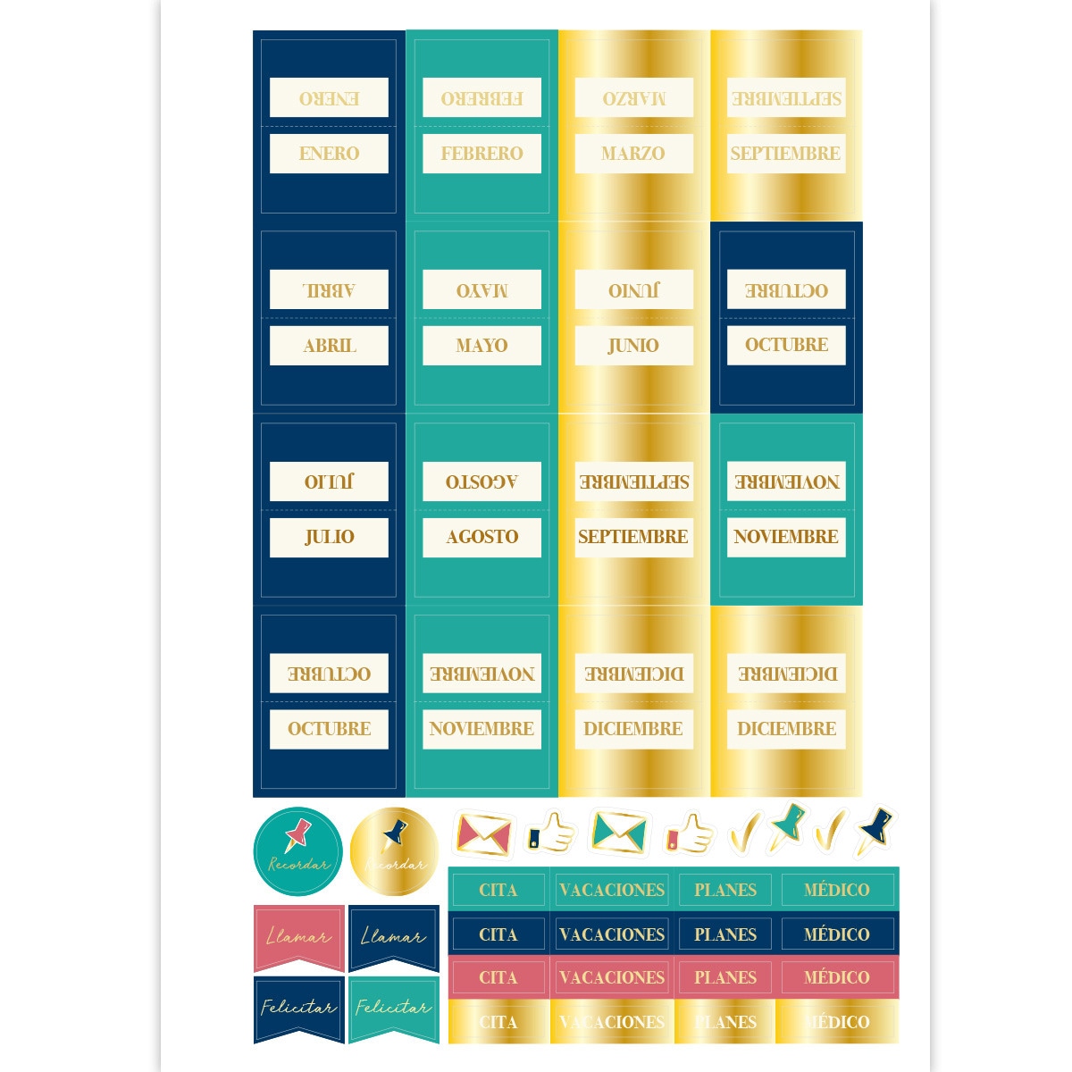 Agenda 2024-2025 (16 Meses) Draeger azul oscuro, rosa, turquesa y blanco castellano Azul / Dorado-5