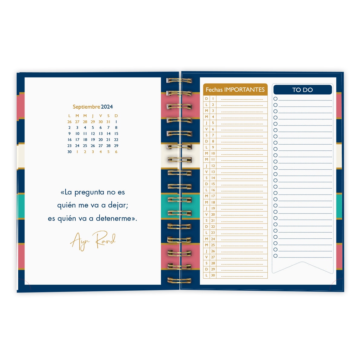 Agenda 2024-2025 (16 Meses) Draeger azul oscuro, rosa, turquesa y blanco castellano Azul / Dorado-3