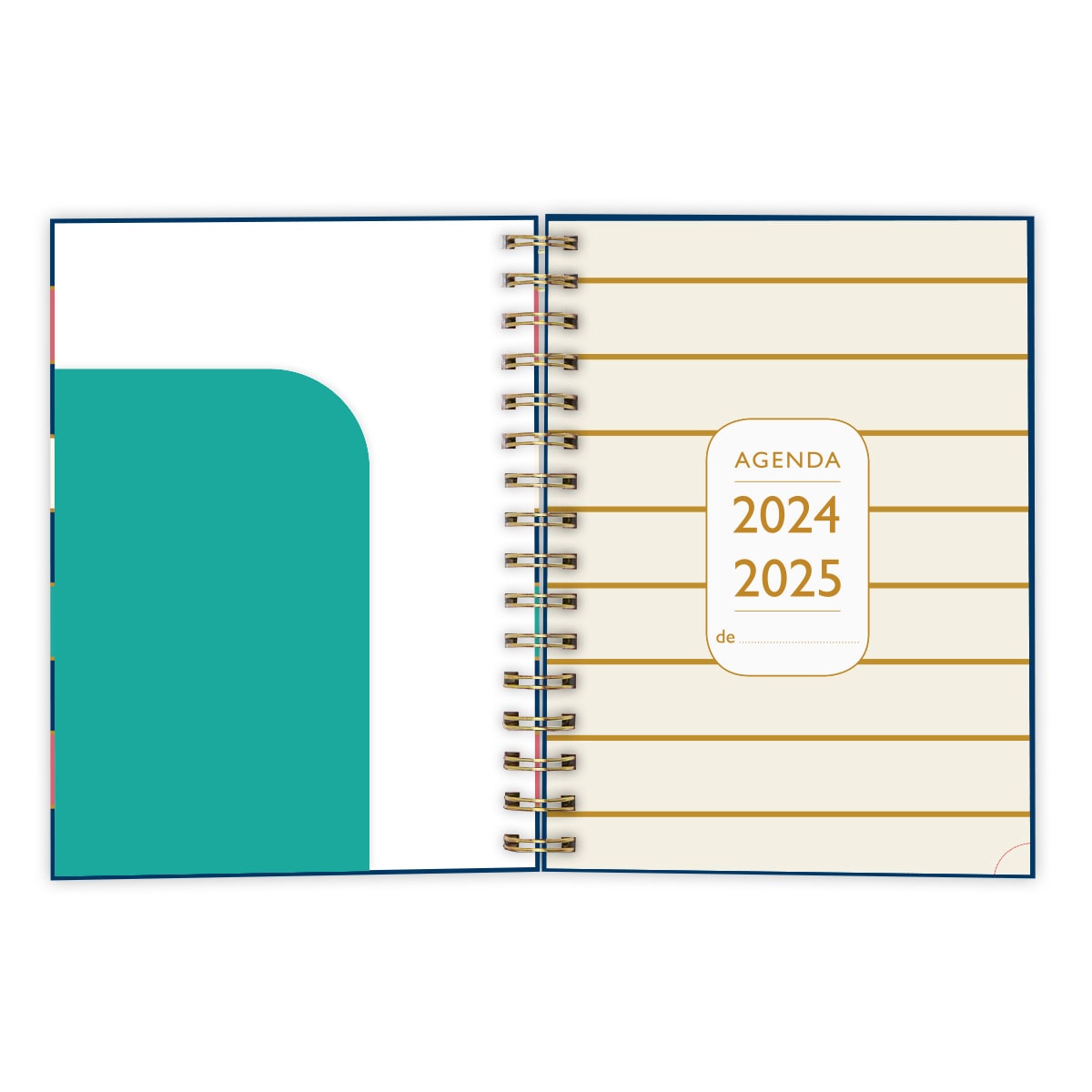 Agenda 2024-2025 (16 Meses) Draeger azul oscuro, rosa, turquesa y blanco castellano Azul / Dorado-2