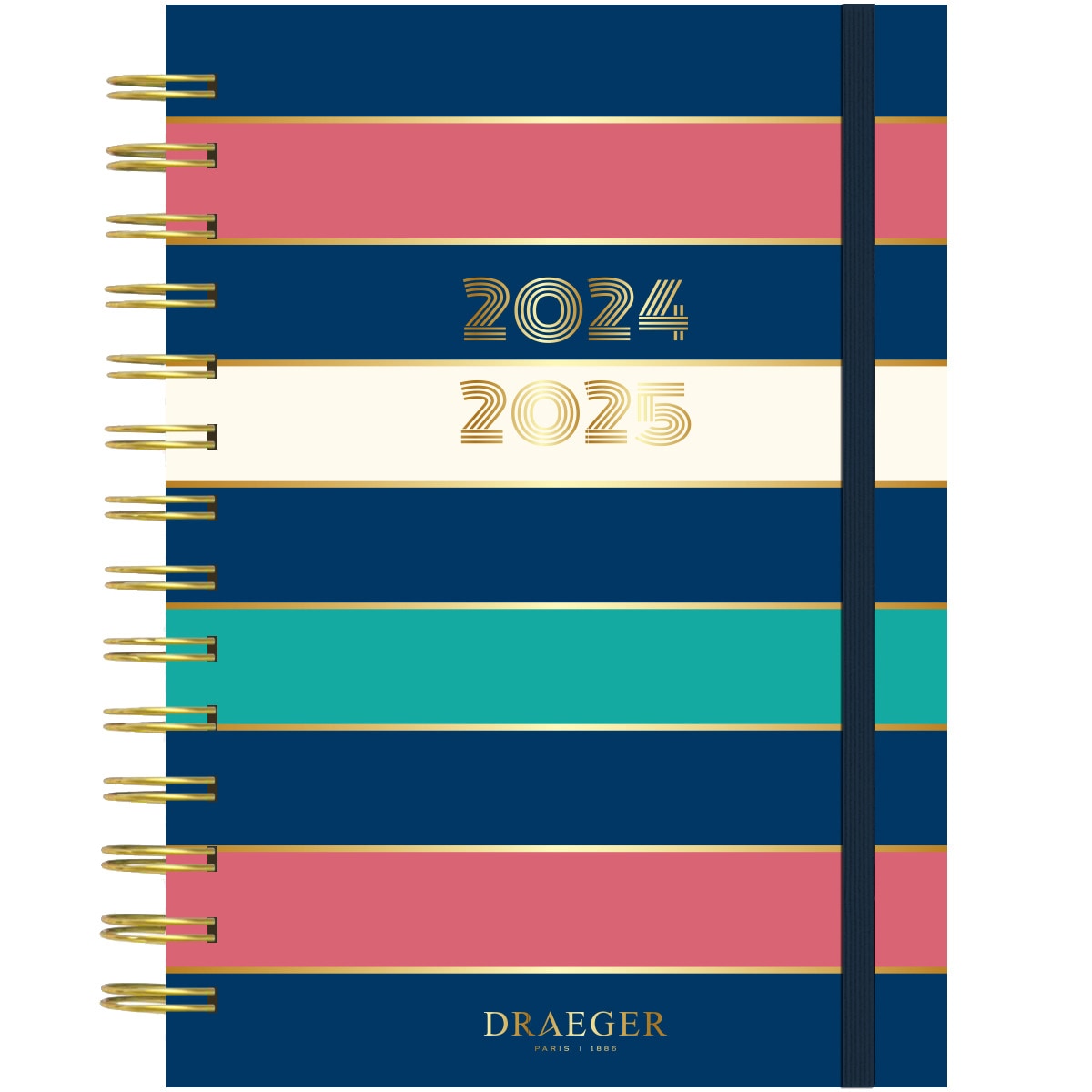 Agenda 2024-2025 (16 Meses) Draeger azul oscuro, rosa, turquesa y blanco castellano Azul / Dorado-1
