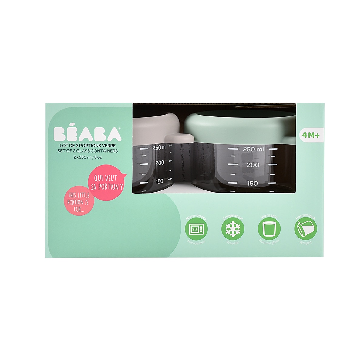 Botes de conservación de cristal Béaba 250ml pack 2ud Verde-5