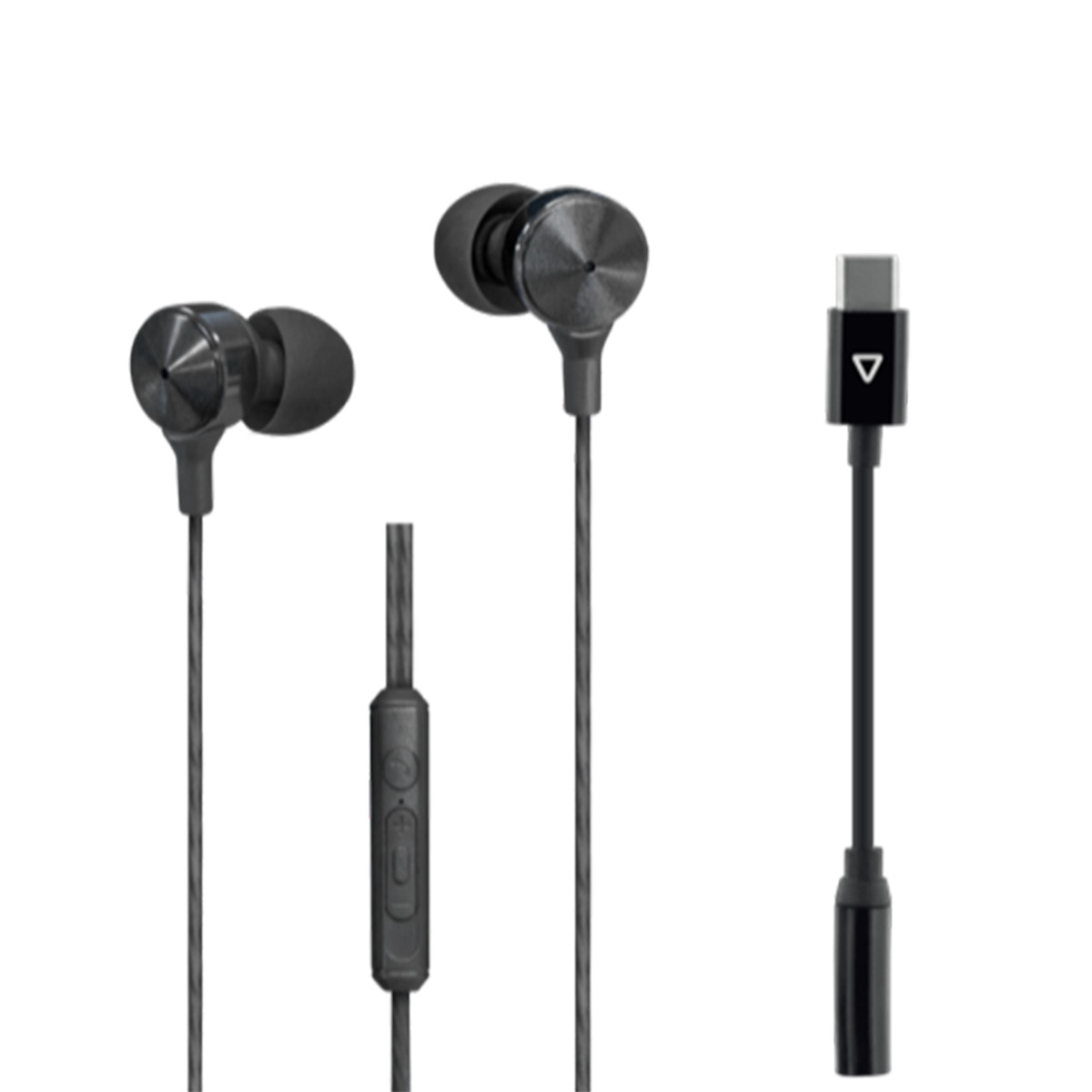 Auriculares de botón Inves HP-3017, jack 3,5mm + USB-C Negro-1