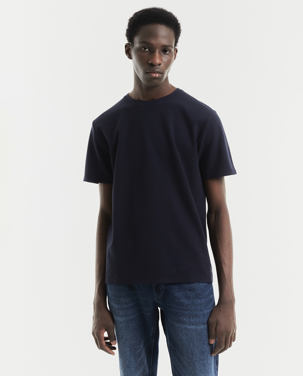 T-shirt de Malha Otomana Azul-marinho-1