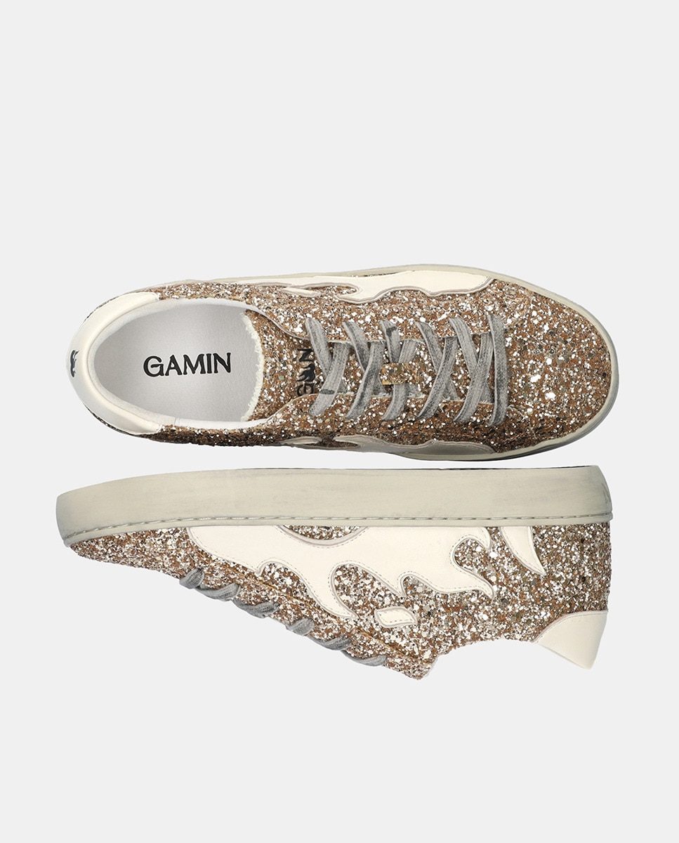 Sapatilhas Baixas Gamin com Glitter Ouro-4