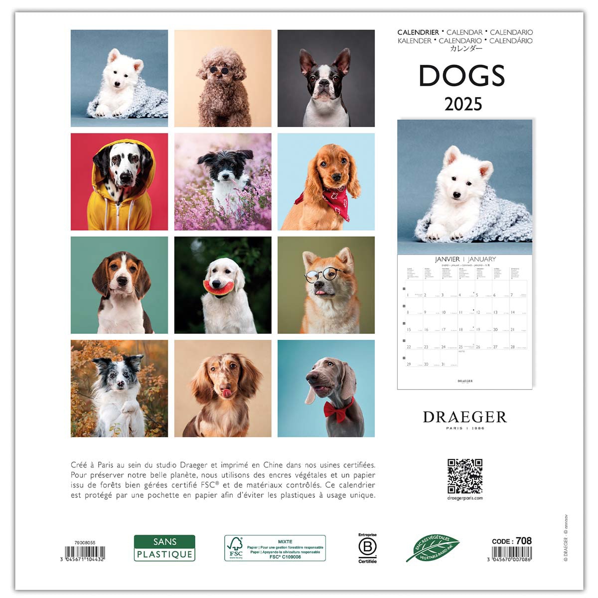 Calendário 2025 16 meses (setembro-dezembro)vista de mês por página com desenhos de cães Draeger Estampado-3
