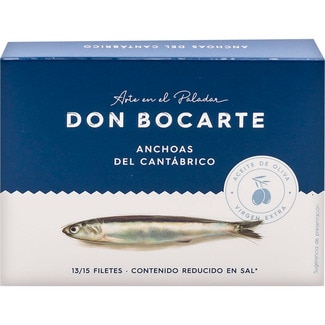 anchoas del Cantábrico en aceite de oliva virgen extra 13-15 piezas lata 50 g - Don Bocarte