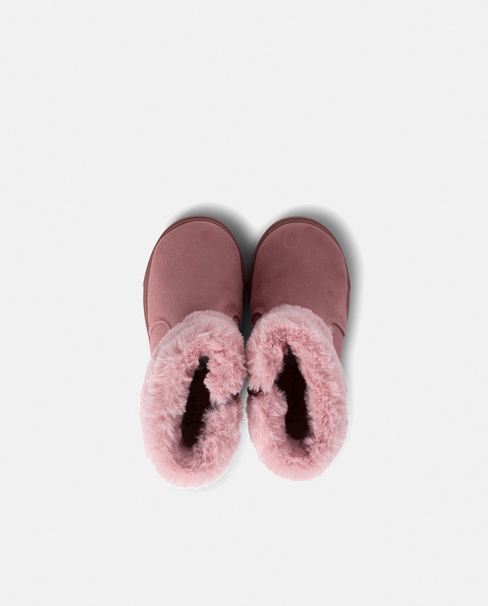 Botas de Bebé com Cano Dobrado de Pelo e Fecho de Correr - Azul-Marinho Rosa-4