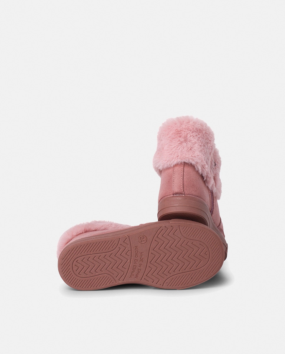 Botas de Bebé com Cano Dobrado de Pelo e Fecho de Correr - Azul-Marinho Rosa-2