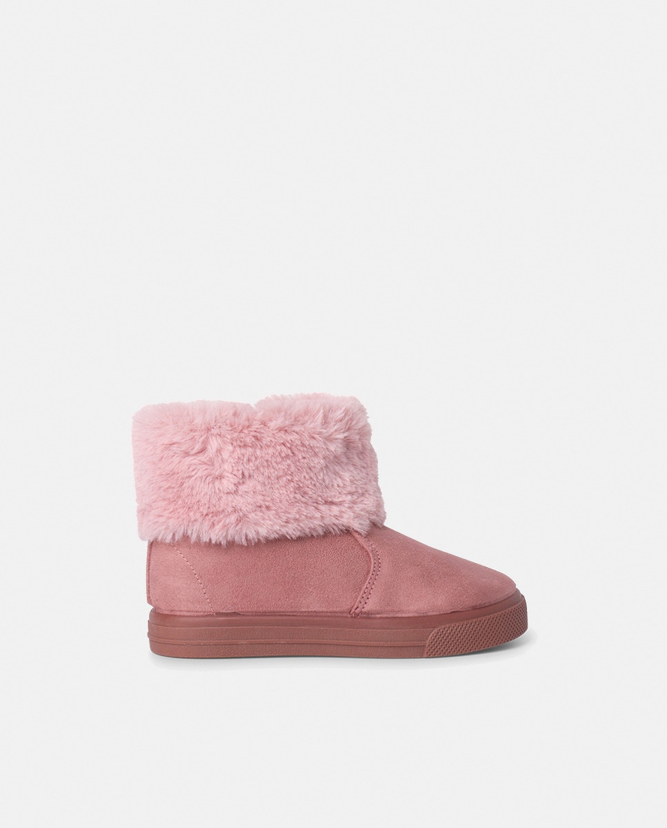 Botas de Bebé com Cano Dobrado de Pelo e Fecho de Correr - Azul-Marinho Rosa-1