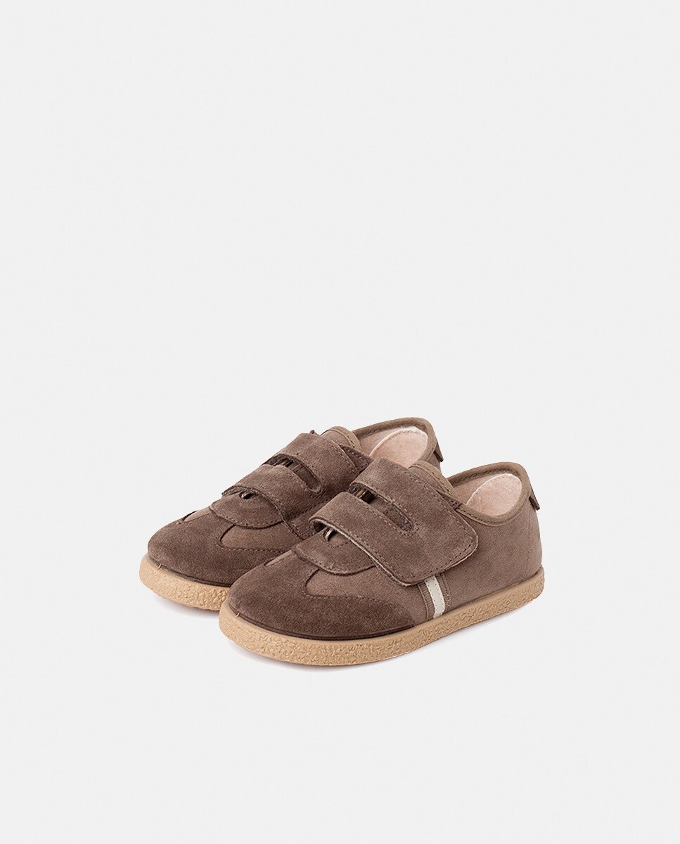 Sapatilhas de Croute e Têxtil de Bebé com Fecho Aderente - Cinzento Pisamonas Taupe-3