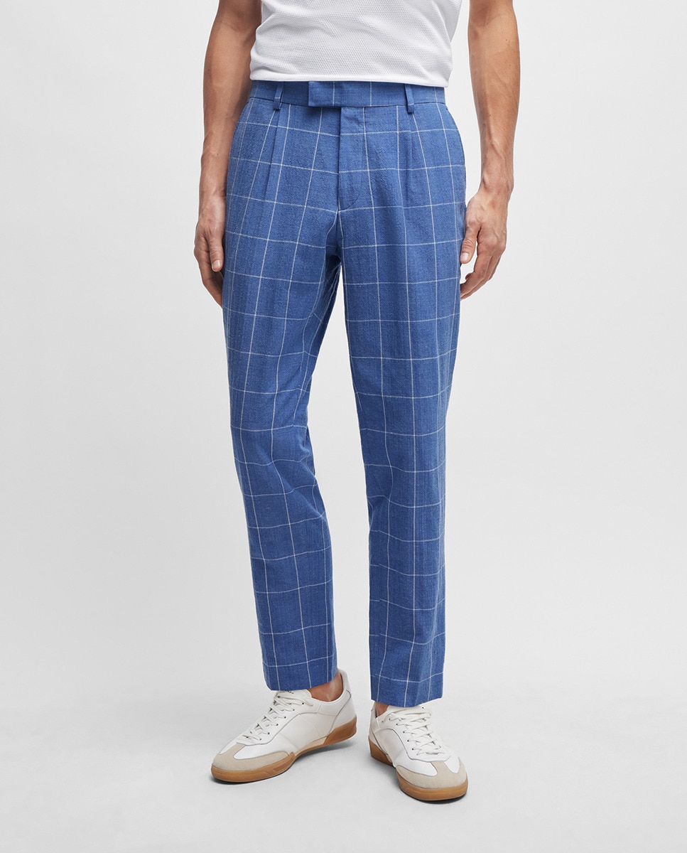 Fato de Duas Peças Slim Fit em Material aos Quadrados Azul-marinho-6