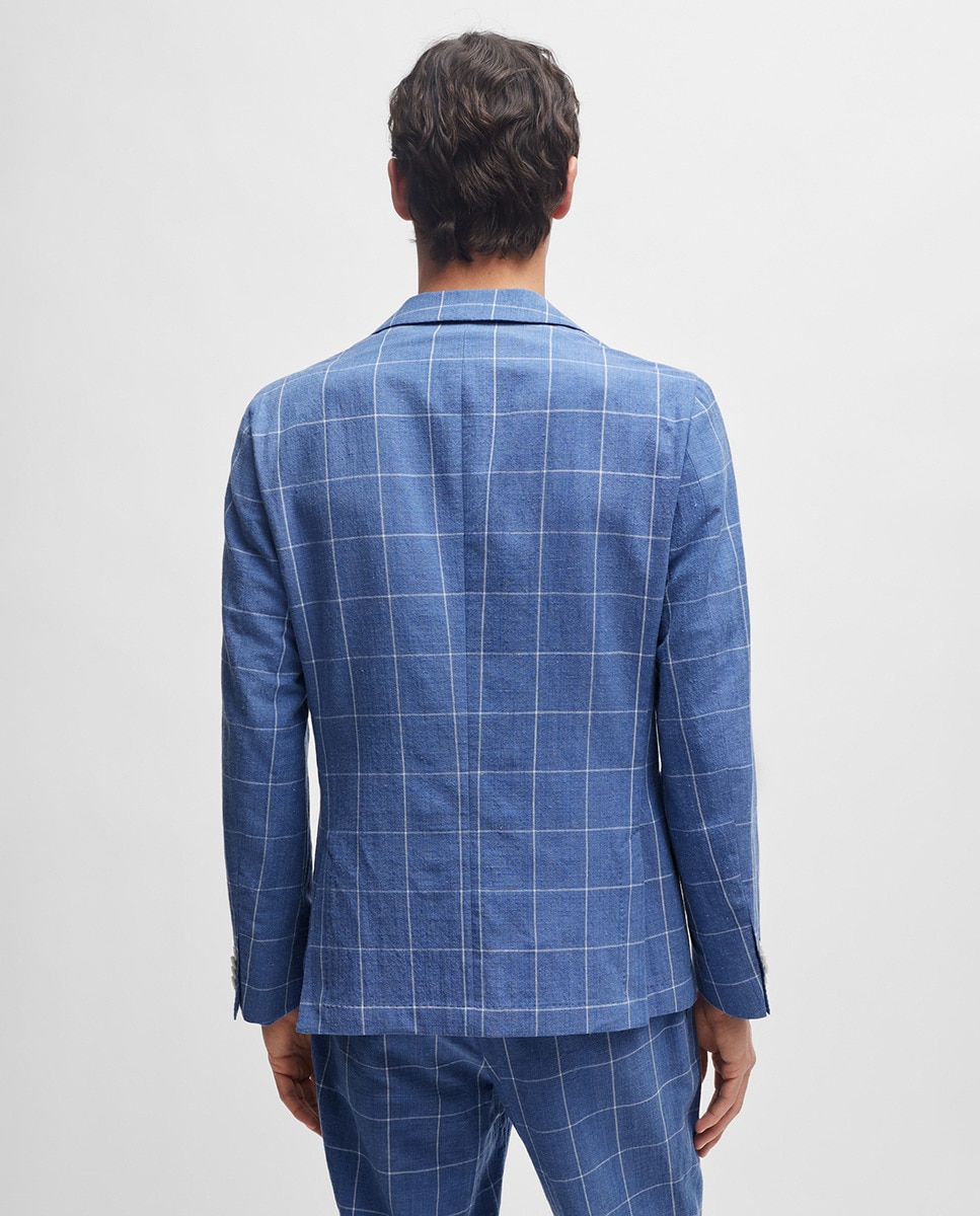 Fato de Duas Peças Slim Fit em Material aos Quadrados Azul-marinho-3