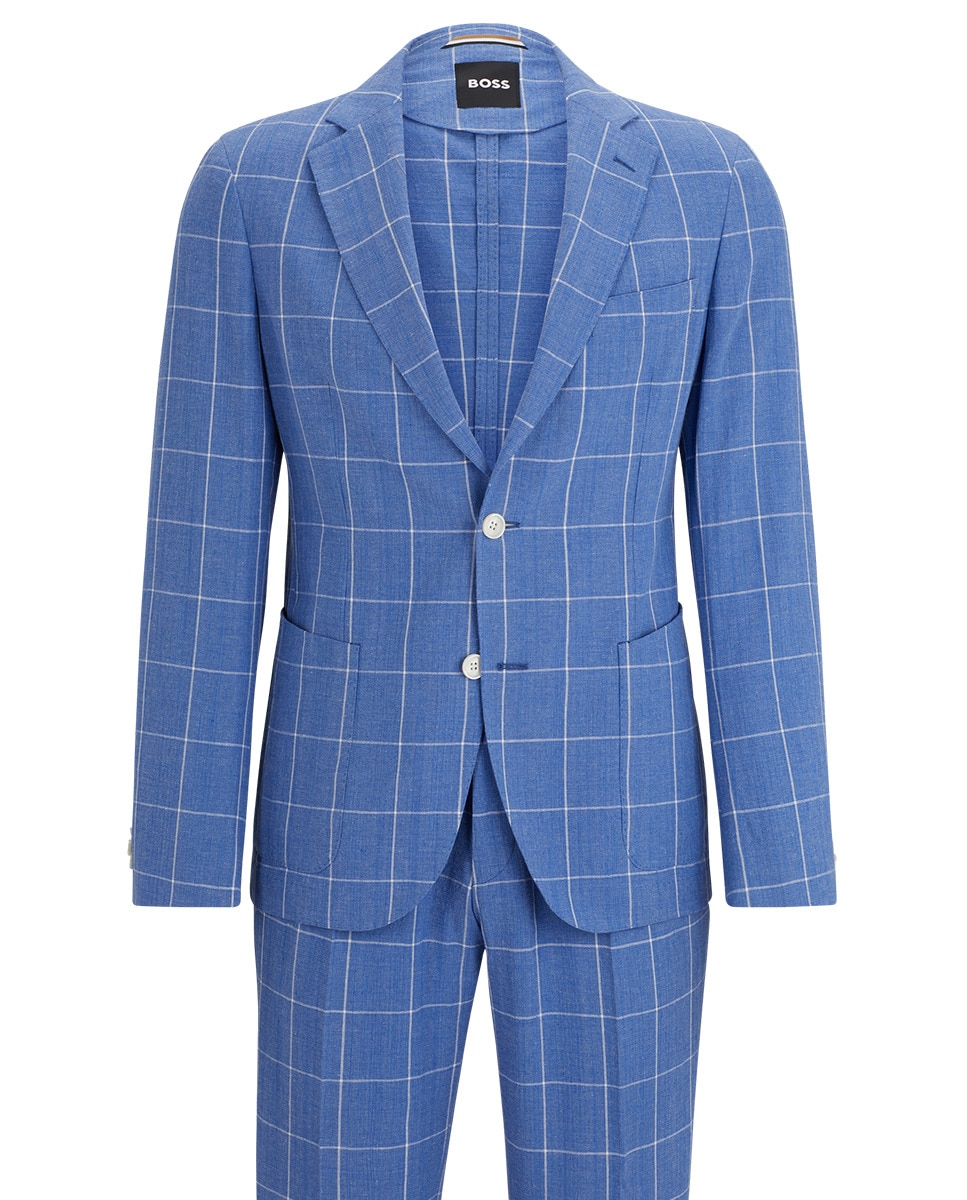 Fato de Duas Peças Slim Fit em Material aos Quadrados Azul-marinho-8