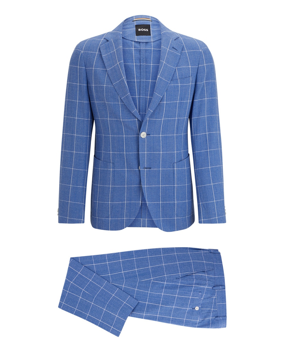 Fato de Duas Peças Slim Fit em Material aos Quadrados Azul-marinho-7