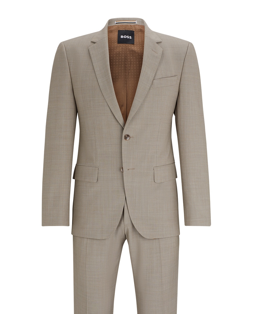 Fato Slim Fit de Pano Elástico com Micro Estampado Bege-9