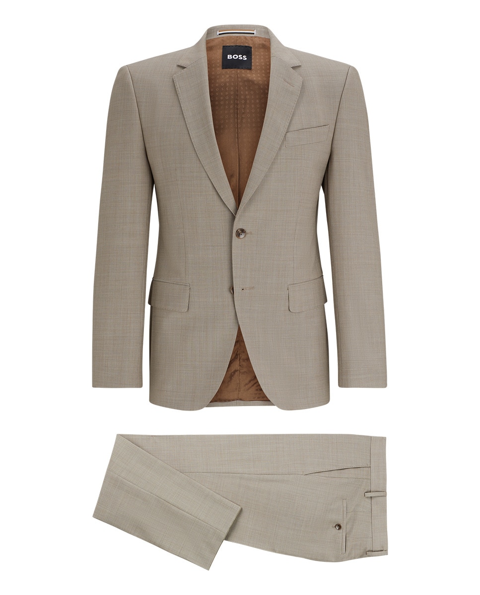 Fato Slim Fit de Pano Elástico com Micro Estampado Bege-8