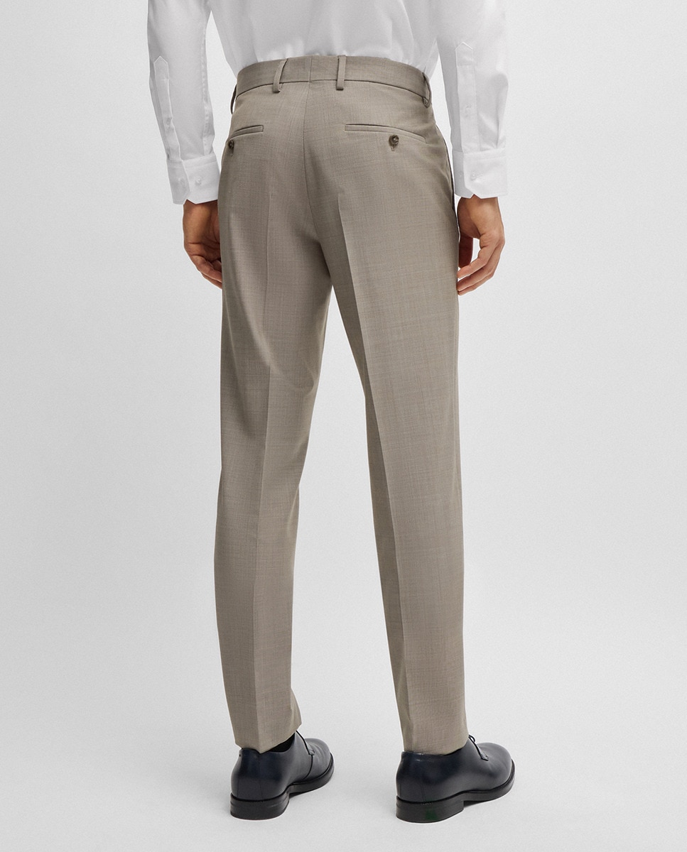 Fato Slim Fit de Pano Elástico com Micro Estampado Bege-7