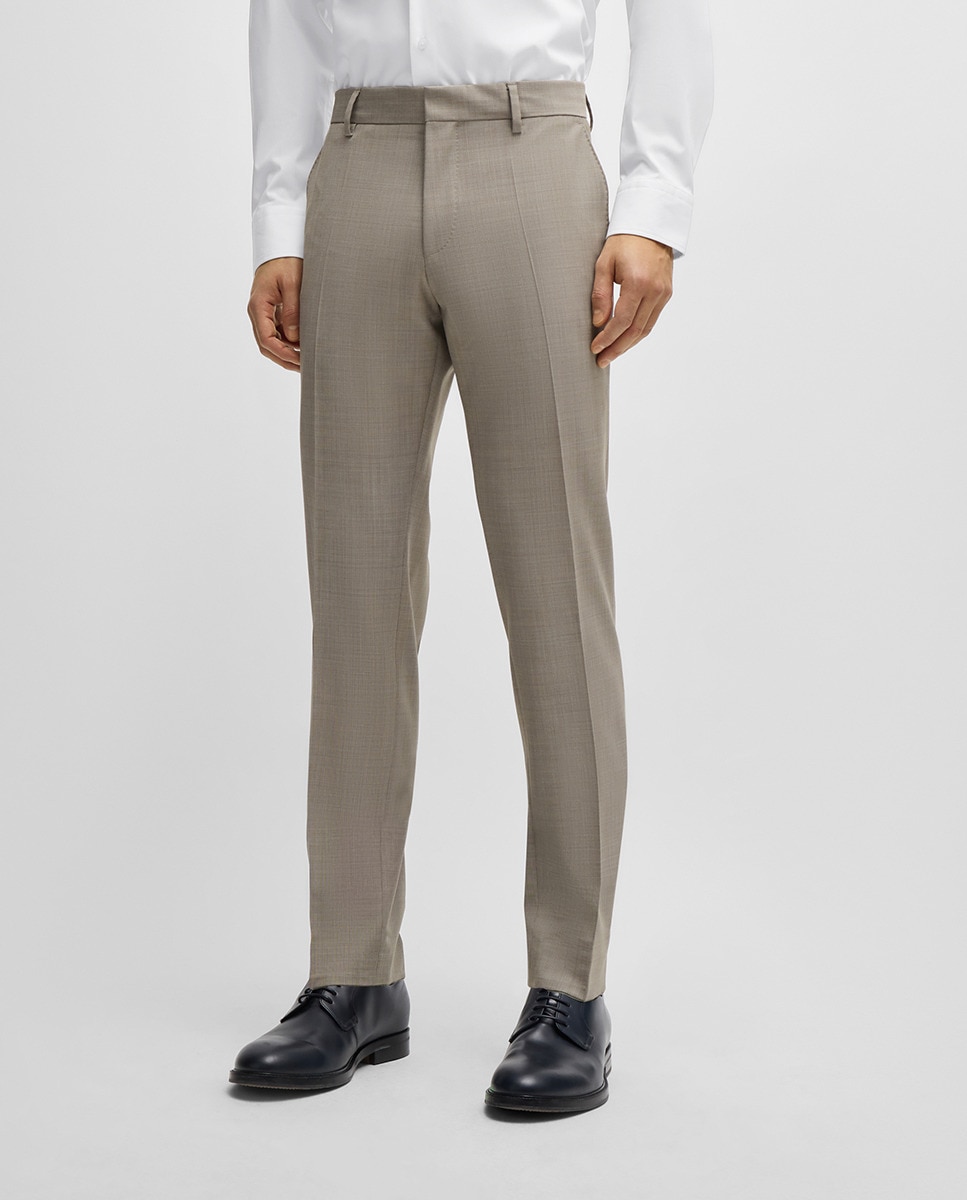 Fato Slim Fit de Pano Elástico com Micro Estampado Bege-6