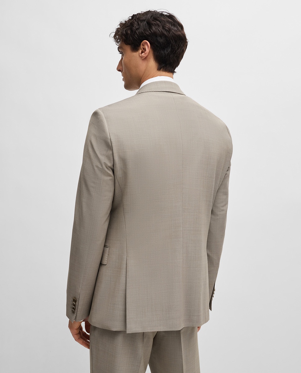 Fato Slim Fit de Pano Elástico com Micro Estampado Bege-3