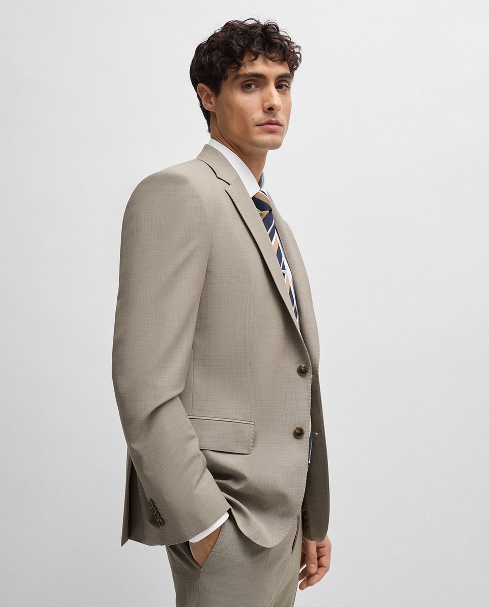 Fato Slim Fit de Pano Elástico com Micro Estampado Bege-2