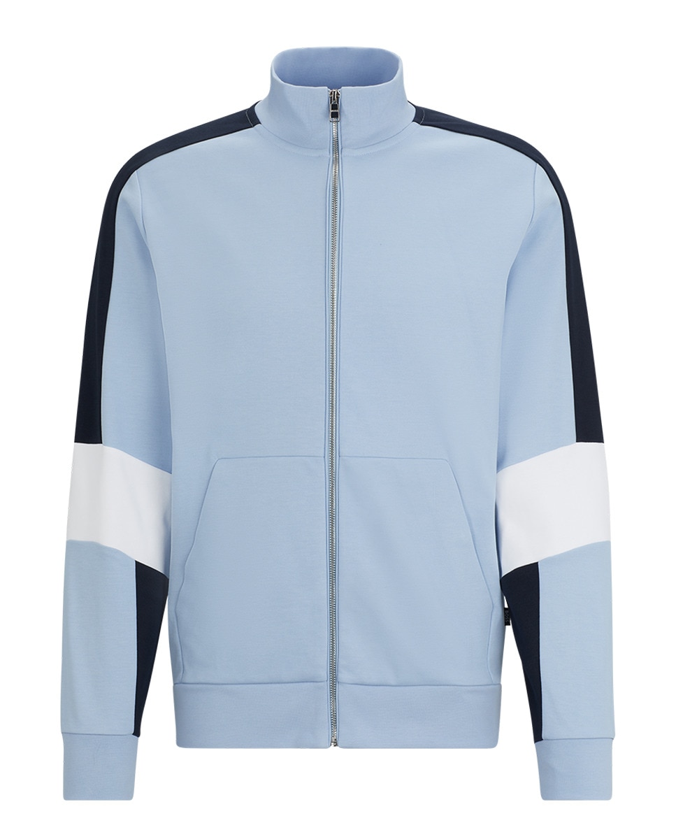 Sweatshirt de Algodão com Fecho de Correr na Gola e Color Block Azul-4