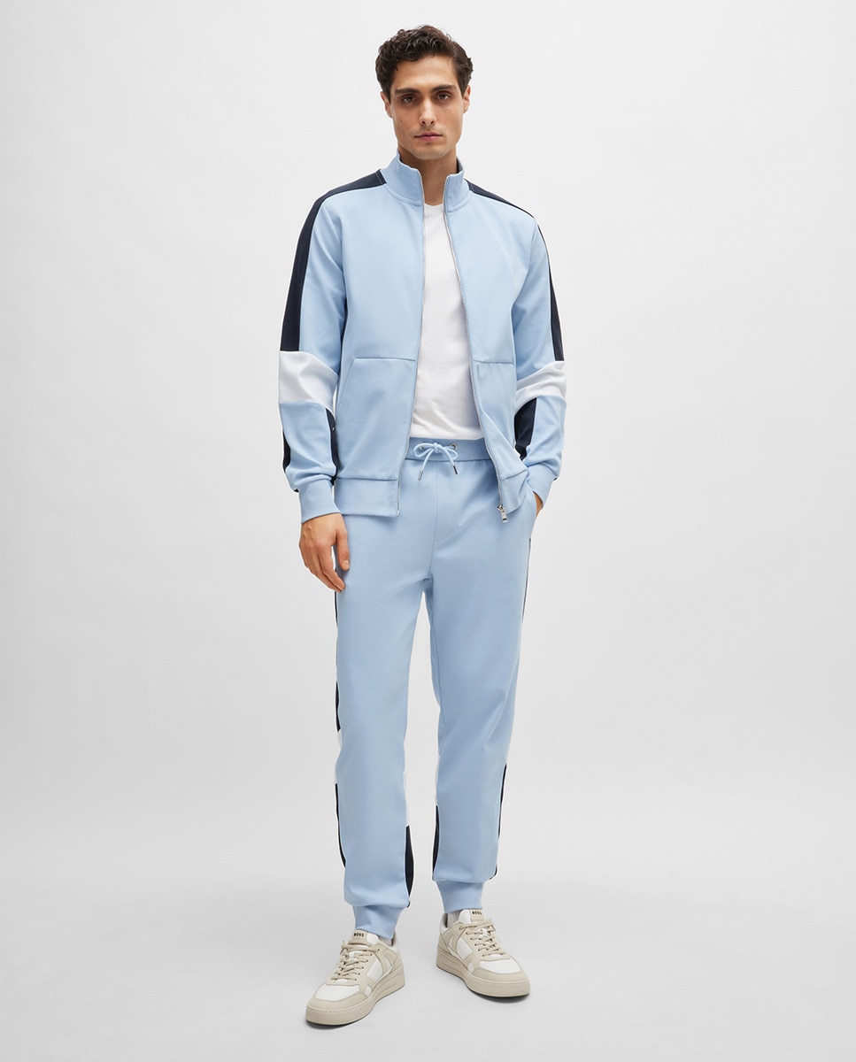 Sweatshirt de Algodão com Fecho de Correr na Gola e Color Block Azul-5