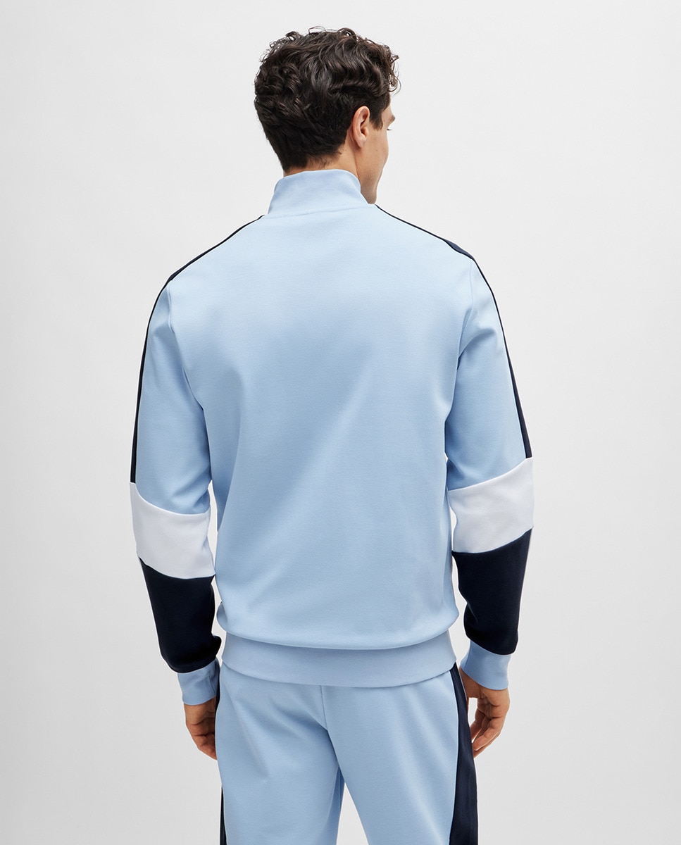 Sweatshirt de Algodão com Fecho de Correr na Gola e Color Block Azul-2