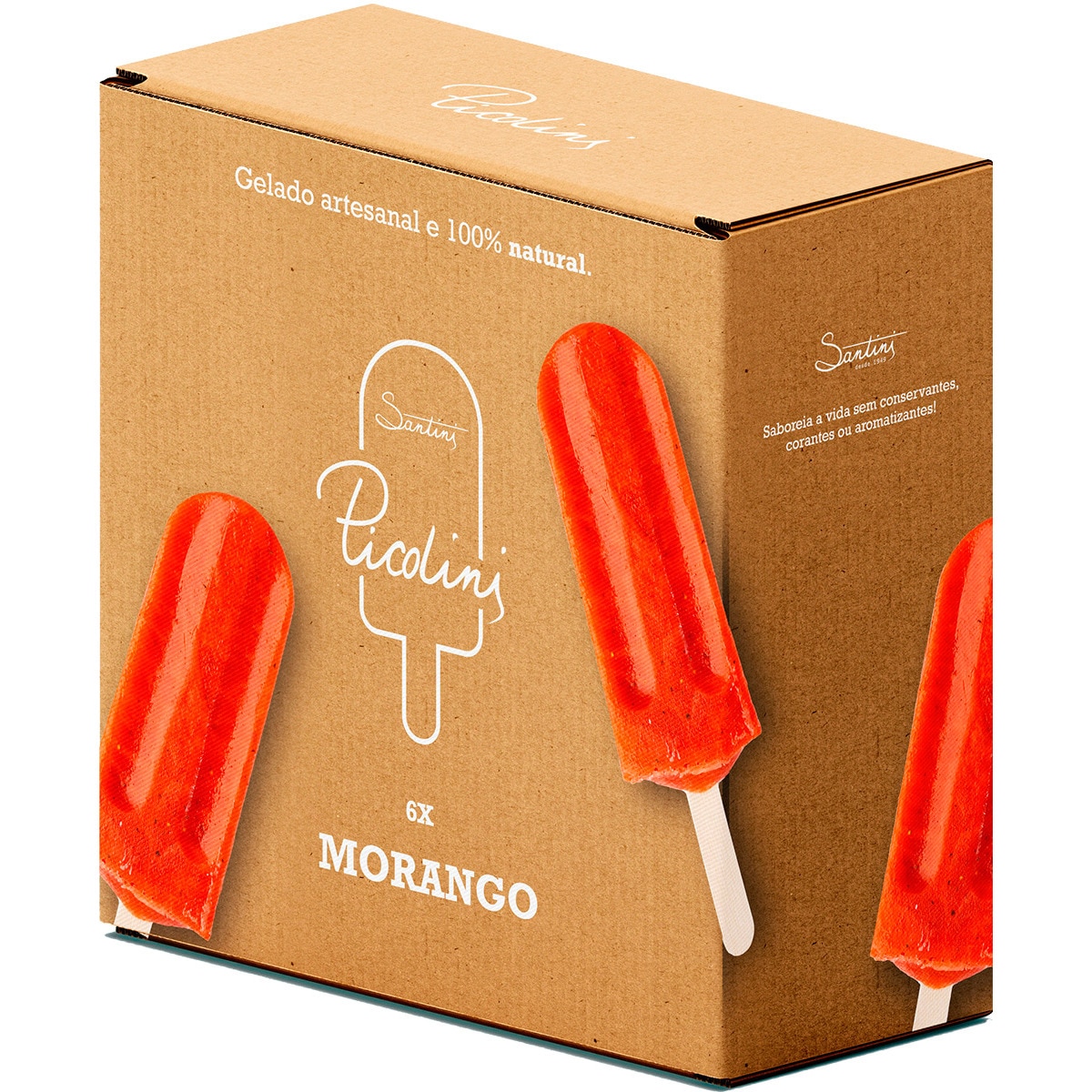 Gelado Picolini de Morango Pack 6 unidades embalagem 65 g