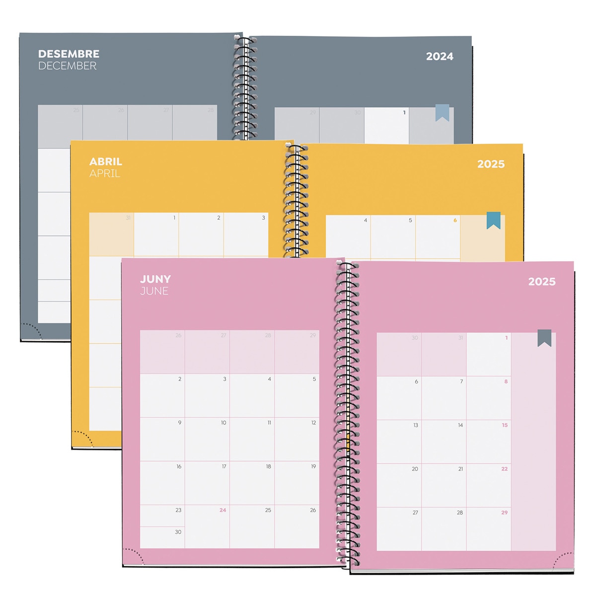 Miquelrius - Agenda Annuel 2024, Semaine Vue, Taille Passport 90 X 140 Mm, Couverture Rigide, Reliure Cousue, Fermeture Avec Caoutchouc, Catalan, Anglais Et Portugais, Art Abstrait