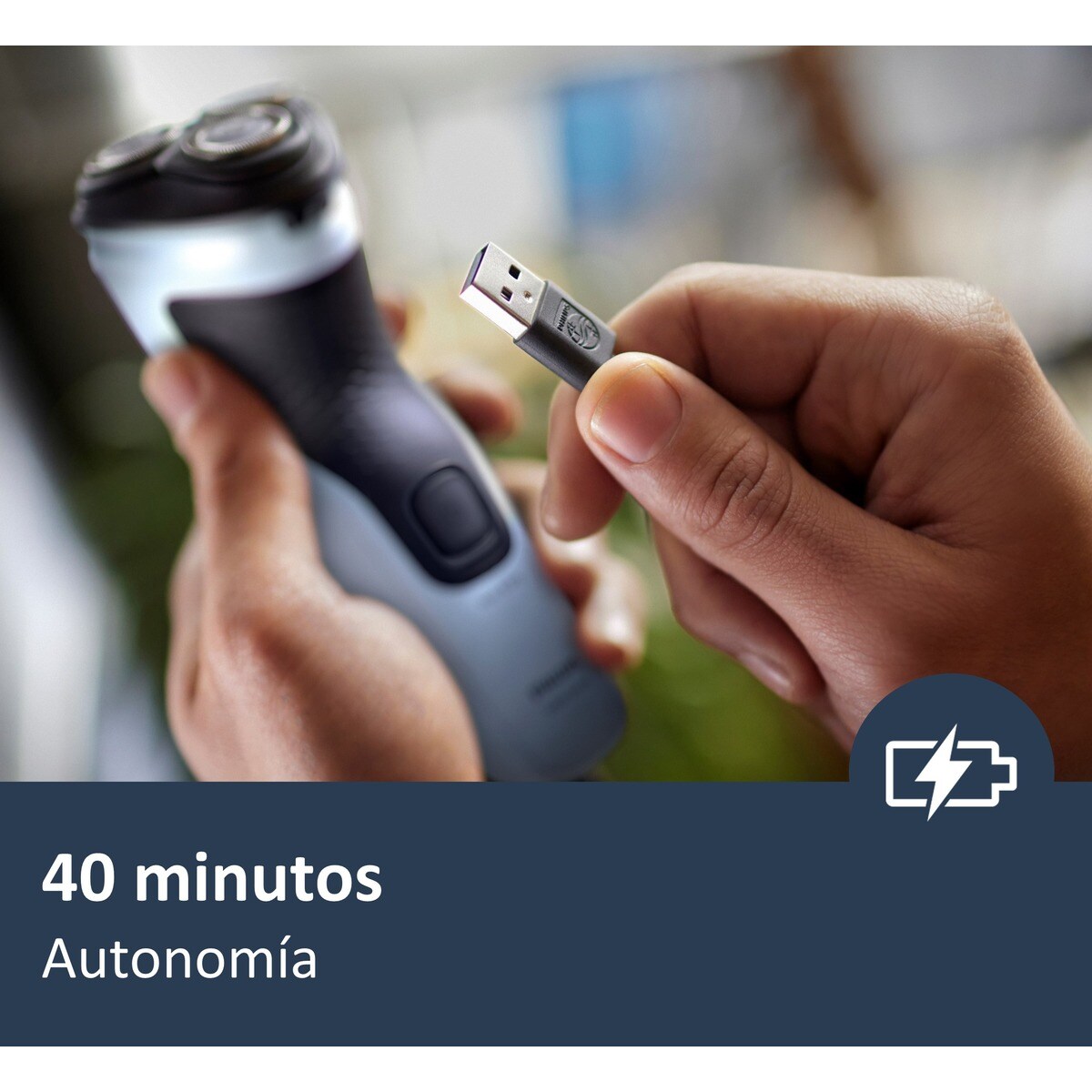 Afeitadora eléctrica Philips Serie X3000, 40 min autonomía,  máquina de afeitar hombre en seco y mojado, cabezales flexibles 4D Azul celeste-10