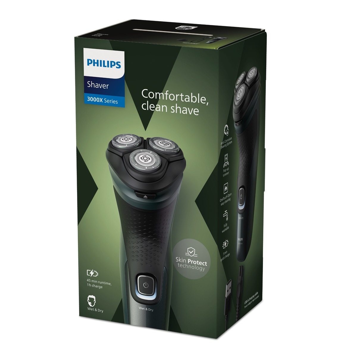 Afeitadora eléctrica Philips Serie X3000, 45 min autonomía, máquina de afeitar hombre en seco y mojado, cabezales flexibles 4D Verde refrescante oscuro-11