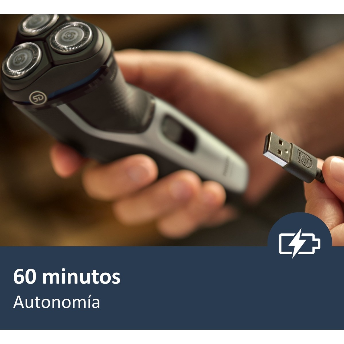 Afeitadora eléctrica Philips Serie 3000, 60 min autonomía, máquina de afeitar hombre en seco y mojado, tapa protectora y funda 10