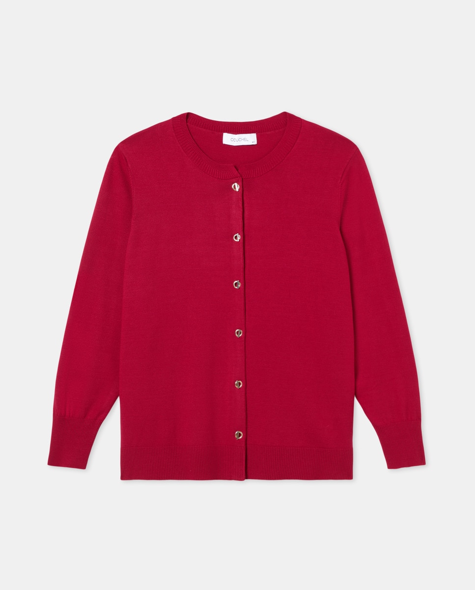 Casaco de Malha Tipo Cardigan com Decote Redondo 600 Vermelho-4