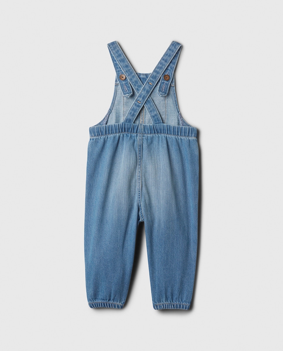 Babygrow Liso de Bebé com Alças e Bolso à Frente Azul-5