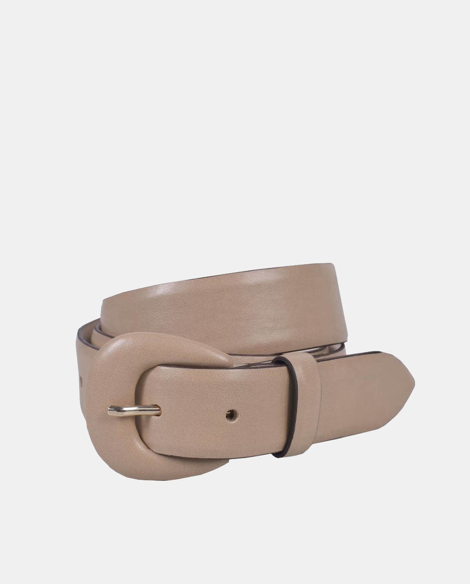 Cinto com Fivela Forrada a Condizer e em Pele - Cru Bege-1