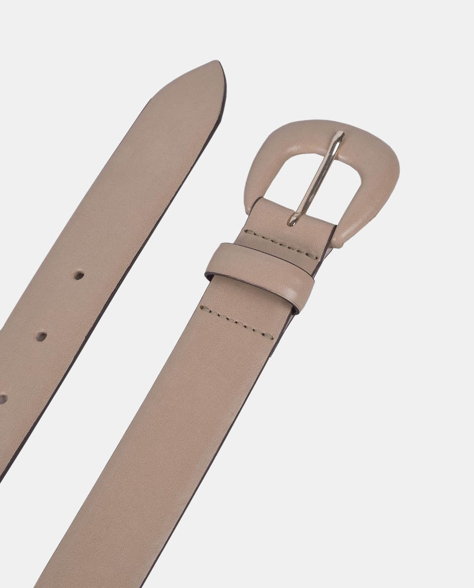 Cinto com Fivela Forrada a Condizer e em Pele - Cru Bege-2